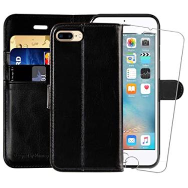 Imagem de MONASAY Capa carteira para iPhone 7 Plus/8 Plus, [protetor de tela de vidro incluído] [bloqueio de RFID] Capa de celular de couro com suporte de cartão de crédito 5,5 polegadas Preto