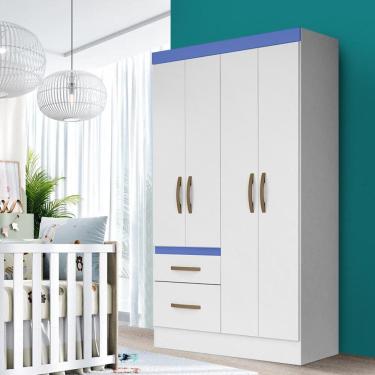 Imagem de Guarda-roupa para bebê branco/azul de 4 portas e 2 gavetas da Martin Shop JM