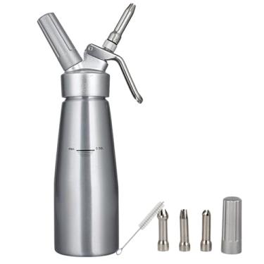Imagem de Distribuidor profissional de chantilly em alumínio com 3 bicos decorativos em alumínio e escova de limpeza, máquina de chantilly em alumínio de 500ml para fazer chantilly