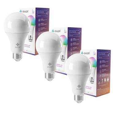 Imagem de KIT 3 Lâmpadas Wifi Smart Inteligente, com 16 milhões de cores, Branco Frio Quente, Wi-Fi compatível com Alexa e Google home, 9W + 3W RGB -T261-E27- EKAZA