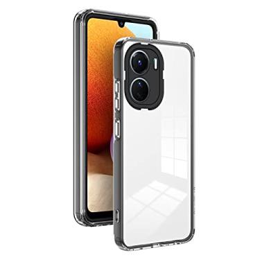 Imagem de XINYEXIN Capa transparente para Vivo Y16, capa de telefone antichoque com borda colorida, TPU + PC Bumper Crystal Clear Case - Preto