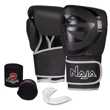 Imagem de Kit Luva de Boxe e Muay Thai Naja Black Line - 1 Par de luva + 1 Par de Bandagem Elástica + 1 Protetor Bucal - 16 Oz - P