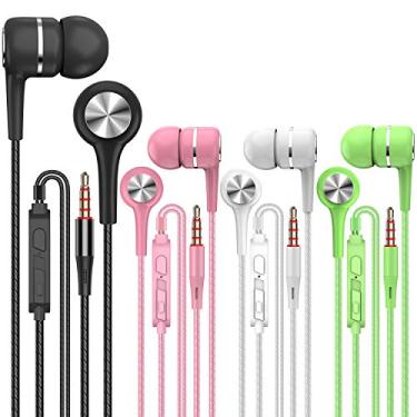 Imagem de Fones de ouvido A12, fones de ouvido com fones de ouvido, iluminação de ruído, alta definição, estéreo para Samsung, iPhone, iPad, iPod e Mp3 Players (preto, branco, verde, rosa, Black+White+Pink+Green 4pairs