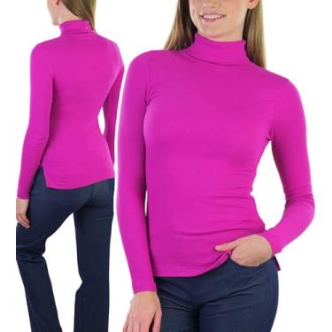Imagem de ToBeInStyle Camisa feminina de gola rolê macia e elástica com ajuste relaxado, Violeta rosa - algodão, G