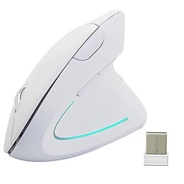 Imagem de Mouse vertical, mouse óptico ergonômico sem fio JieruiDeng 2.4G 800/1200/1600 DPI 6 botões mouse para jogos destros para laptop, desktop, PC, MacBook (branco)