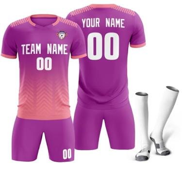Imagem de Camiseta de futebol personalizada para homens, mulheres e crianças, camisetas e shorts de futebol personalizados com logotipo de número de nome, Roxo e branco - 06, One Size