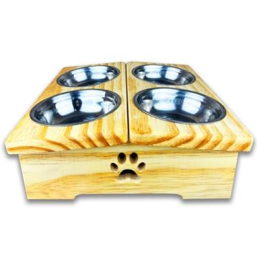 Imagem de Comedouro Para Gato Cachorro Pet Elevado 4 Potes Madeira Clara
