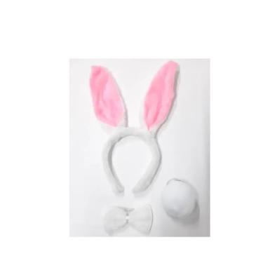 Imagem de Genérico Kit de Acessórios para Fantasia de Páscoa Infantil Unissex com Tiara de Orelha de Coelho, Gravata e Rabinho de Pelúcia Rosa