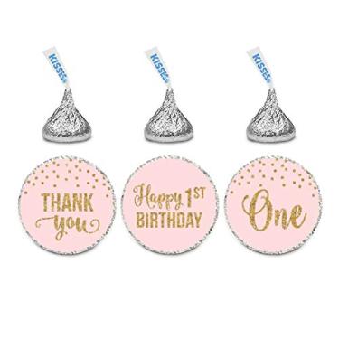 Imagem de Andaz Press Coleção Blush Pink Gold Glitter Girl 1st Birthday Party, Trio de adesivos com gotas de chocolate, 216 unidades, Rosa, Glitter, Feminino e Festivo, Redondo, Uso único, Papel, Adesivos