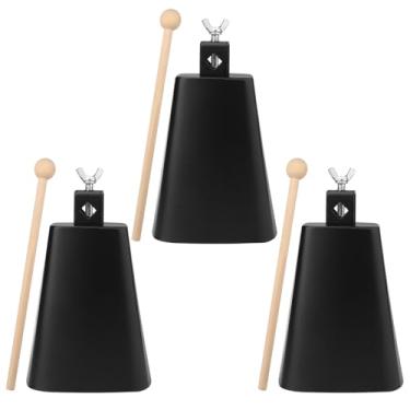 Imagem de 3 pacotes de 15 cm para fazer barulho de sino de vaca de aço metálico, sino de vaca com marretas de madeira para baterias, casamentos, torcidas de futebol e muito mais, por GENHAKON