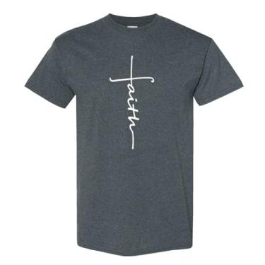 Imagem de Camiseta estampada de manga curta unissex com cruz de fé simples, Cinza carvão, 5G
