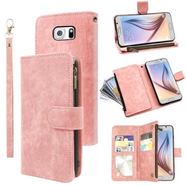 Imagem de Capa carteira compatível com Samsung Galaxy S6 e porta-cartão de crédito de couro vintage premium acessórios para celular Glaxay S 6 Gaxaly 6s Galaxies GS6 SM-G920V G920A feminino masculino rosa