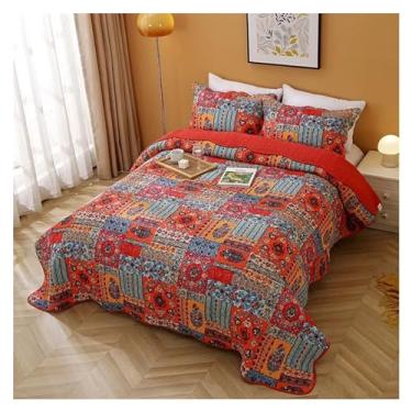 Imagem de Jogo de cama de 3 peças, colcha de cama xadrez com estampa floral de pelúcia bordada macia, colcha de cama king queen size (A 250 x 270 cm)