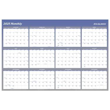 Imagem de AT-A-GLANCE Calendário de parede 2025, planejador de parede apagável a seco, mensal, 122 x 81 cm, extra grande, vertical/horizontal, reversível, 12 meses, azul (A1152-25)