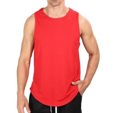 Imagem de Camiseta regata canelada lisa para academia masculina verão outono gola canoa colete masculino 2024 ajuste regular, C-58 Vermelho, G