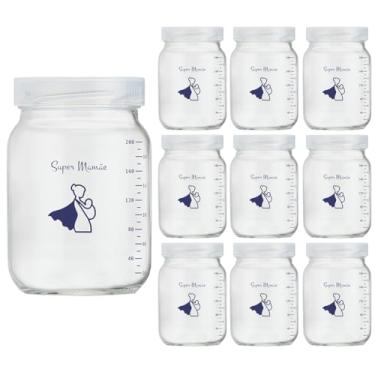 Imagem de Kit com 10 Potes de Vidro para Armazenar Leite Materno 200ml Com Graduação