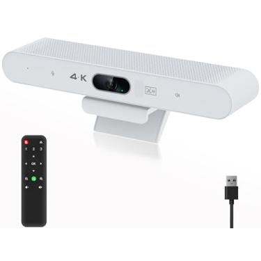 Imagem de Câmera de sala de conferências, webcam 4K multifuncional com microfone e alto-falante, rastreamento de IA e enquadramento automático, amplo ângulo de visão, webcam USB Plug and Play para PC, Mac,