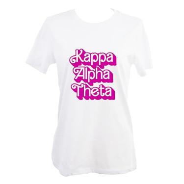 Imagem de Camiseta Kappa Alpha Theta - ajuste relaxado feminino, camiseta branca, com estampa rosa retrô Dolly Font Kappa Alpha Theta, Branco, G