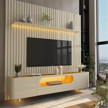 Imagem de Rack Com Painel Ripado Para Tv Até 85 Polegadas 1 Gaveta 2 Portas 230cm Nobre Off White/naturale