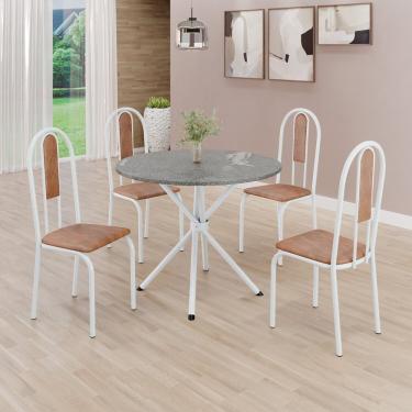 Imagem de Conjunto Sala De Jantar Mesa Redonda 70cm Tampo Granito Topázio 4 Cadeiras Linda Yescasa Marrom-branco