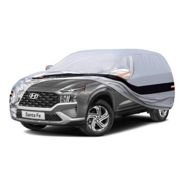 Imagem de Holthly Capa de carro SUV de 10 camadas personalizada para Hyundai Santa Fe (2006-2024) à prova d'água para todos os climas para automóveis, cobertura completa ao ar livre chuva sol proteção UV. Prata