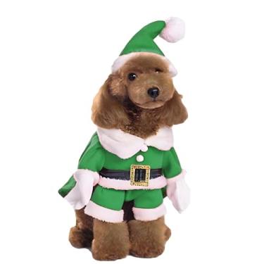 Imagem de NACOCO Fantasias de Natal para animais de estimação fato de cachorro com boné terno de Papai Noel com capuz para cães gatos fantasias de Natal (verde, 3GG)