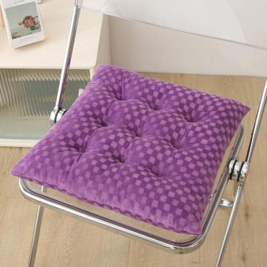Imagem de GMWARDDF Almofada quadrada super macia de veludo cotelê durável com laços antiderrapante almofada para cadeira de escritório de cor sólida para cadeira de escritório para cadeira de mesa