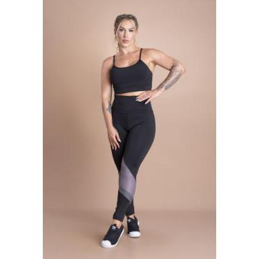 Imagem de Conjunto Fitness Feminino Calça Legging Cintura Alta Detalhe Na Perna 