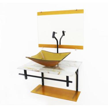 Imagem de Gabinete de vidro 60cm ap com cuba retangular - mármore branco dourado