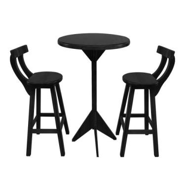 Imagem de Conjunto Bistrô Tampo Redondo com 2 Banquetas de Madeira Preto - CASA 