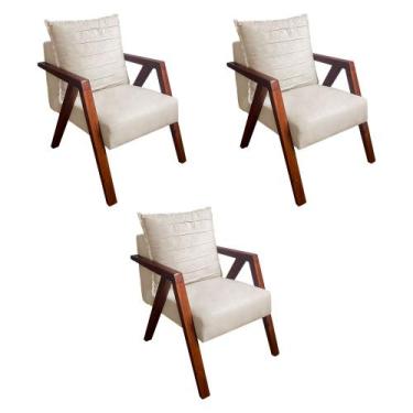 Imagem de Kit 3 Poltronas Monalisa Decorativa Mona Pés de Madeira Maciça Suede B