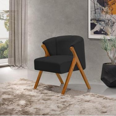 Imagem de Poltrona Luxo Moderna Luna Pés em Madeira Maciça Veludo Preto - CASA T