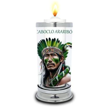 Imagem de Protetor de Velas 7 dias Caboclo Araribóia Umbanda Vidro  - Balaio de 