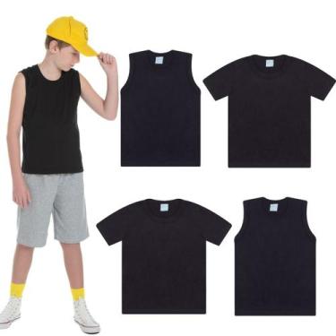 Imagem de Kit Camiseta e Regata Básica Infanto Juvenil Algodão 4 peças - Aymee, 