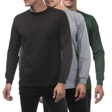 Imagem de Kit 3 Blusas Masculinas Manga Longa Camiseta Básica Frio - Vesttuario,