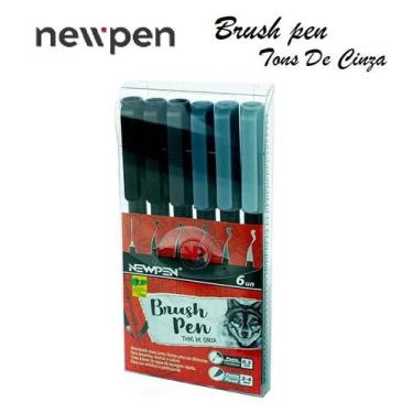 Imagem de Caneta Marcador Brush Tons de Cinza Newpen Kit C/6