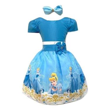 Imagem de Vestido Infantil Temático Princesa Cinderela Azul Festa - Pequenos Enc