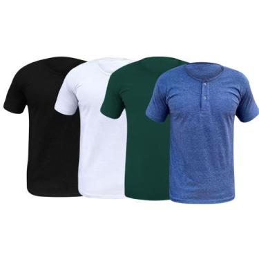 Imagem de Kit 4 Camiseta Henley Gola Portuguesa Manga Curta Slim 100%Algodão Mes