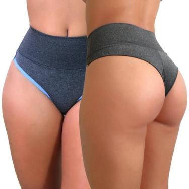 Imagem de Kit 3 calcinha fitness fio duplo cós alto viére lingerie fit, P, Cinza