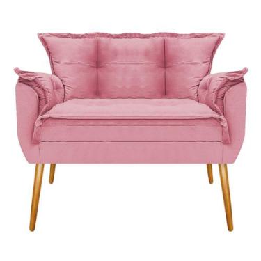 Imagem de Conjunto Namoradeira e Poltrona Apolo Pés Palito Mel Suede Rosa Bebê -