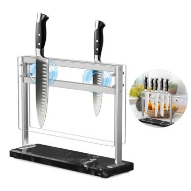 Imagem de HomeSimplex Suporte magnético de bloco de faca com escudo de acrílico - suporte magnético de faca para bancada, bloco magnético de dupla face - suporte de armazenamento de facas de cozinha de aço