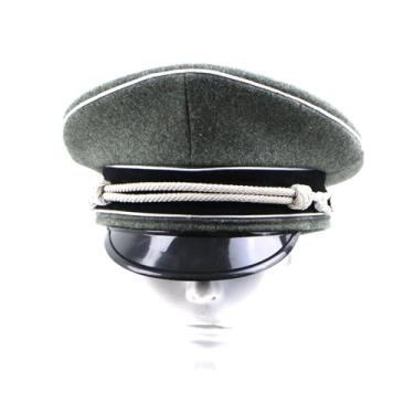 Imagem de ACTJ.M Boné de viseira de oficial da Segunda Guerra Mundial alemão feito de lã verde, Cinza campo, 7 1/8