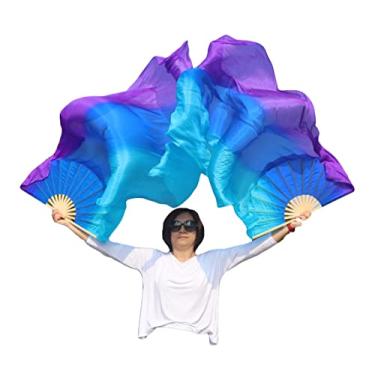 Imagem de Winged Sirenny Véus de seda para dança do ventre pares ajustáveis, bandeiras de louvor de adoração de 70" (180 cm) flâmulas, Lado longo turquesa azul-roxo, 70" x 35"