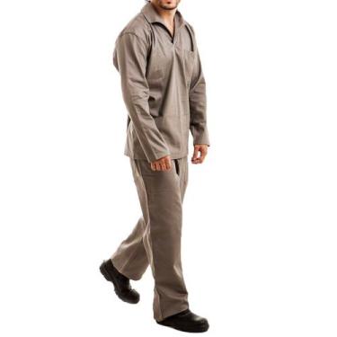 Imagem de Calça Brim 4 Bolsos Total Elástico Camisa Manga Longa Gola Italiana Se