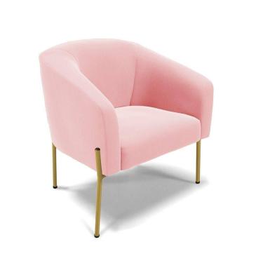 Imagem de Cadeira Sala De Jantar Pé De Ferro Dourado Stella Suede D03 - D`rossi Cor Rosa Bebê