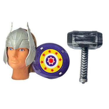 Imagem de Kit Defensor Medieval c/ Escudo, Máscara Prata e Martelo - Le plastic