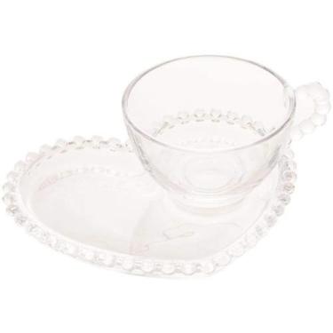 Imagem de XICARA CHA CRISTAL C/PRATO CORACAO PEARL 180ml - Rojemac