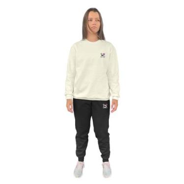 Imagem de Conjunto de Moletom Feminino Blusa Sem Capuz e Calça Jogger Estampado 