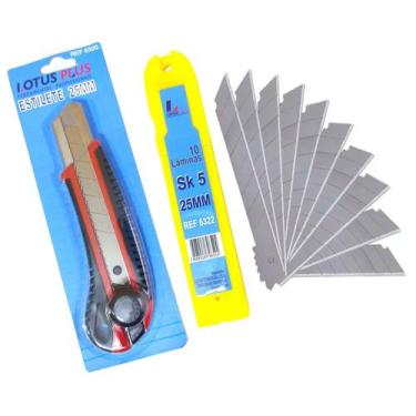 Imagem de Estilete Largo E 11 Lâminas 25mm Cabo Reforçado Profissional - LOTUS