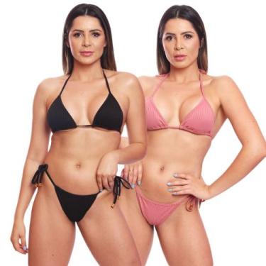 Imagem de Kit 2 Biquinis Cortininha de Amarrar Mulher Moda Praia Marquinha Canel
